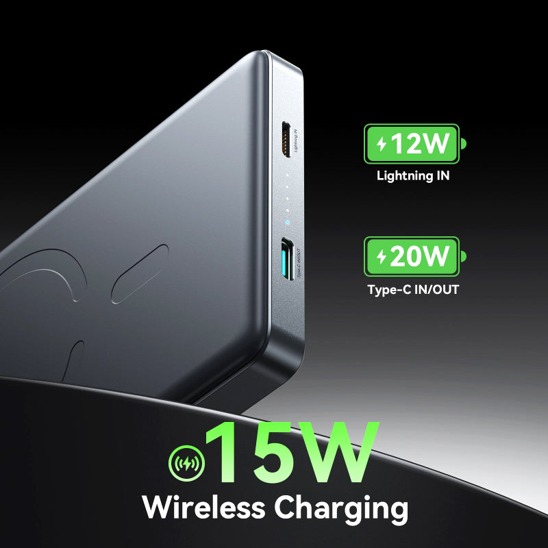 Joyroom JR-PBM08 Pro 10000mAh Magnetic Wireless Power Bank with 20W Fast Charging, Ultra-Slim Metal Design, USB-C and Lightning Input