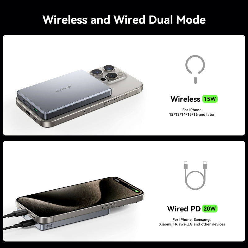 Joyroom JR-PBM08 Pro 10000mAh Magnetic Wireless Power Bank with 20W Fast Charging, Ultra-Slim Metal Design, USB-C and Lightning Input