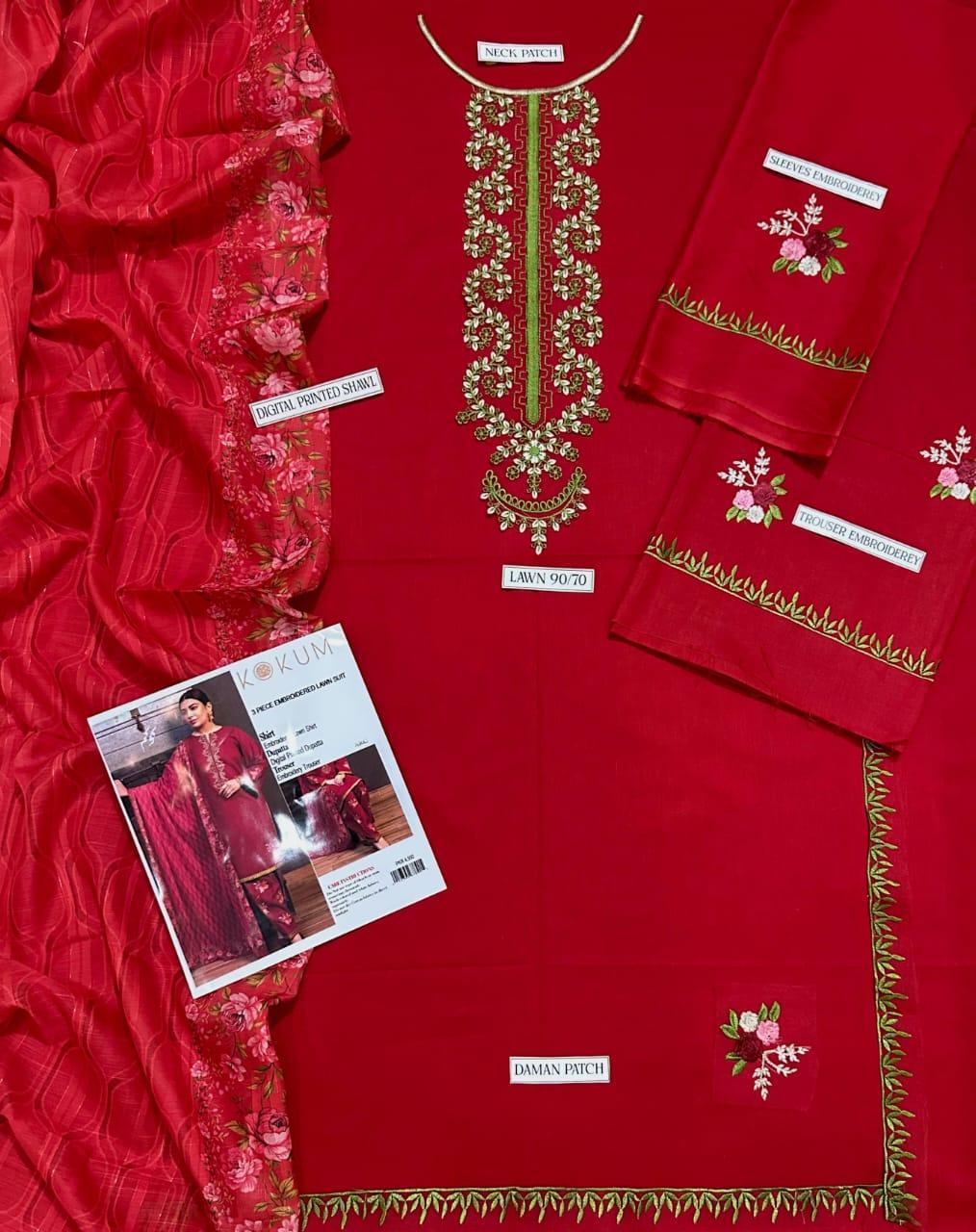 3Pcs Lawn Embroidered unstitched