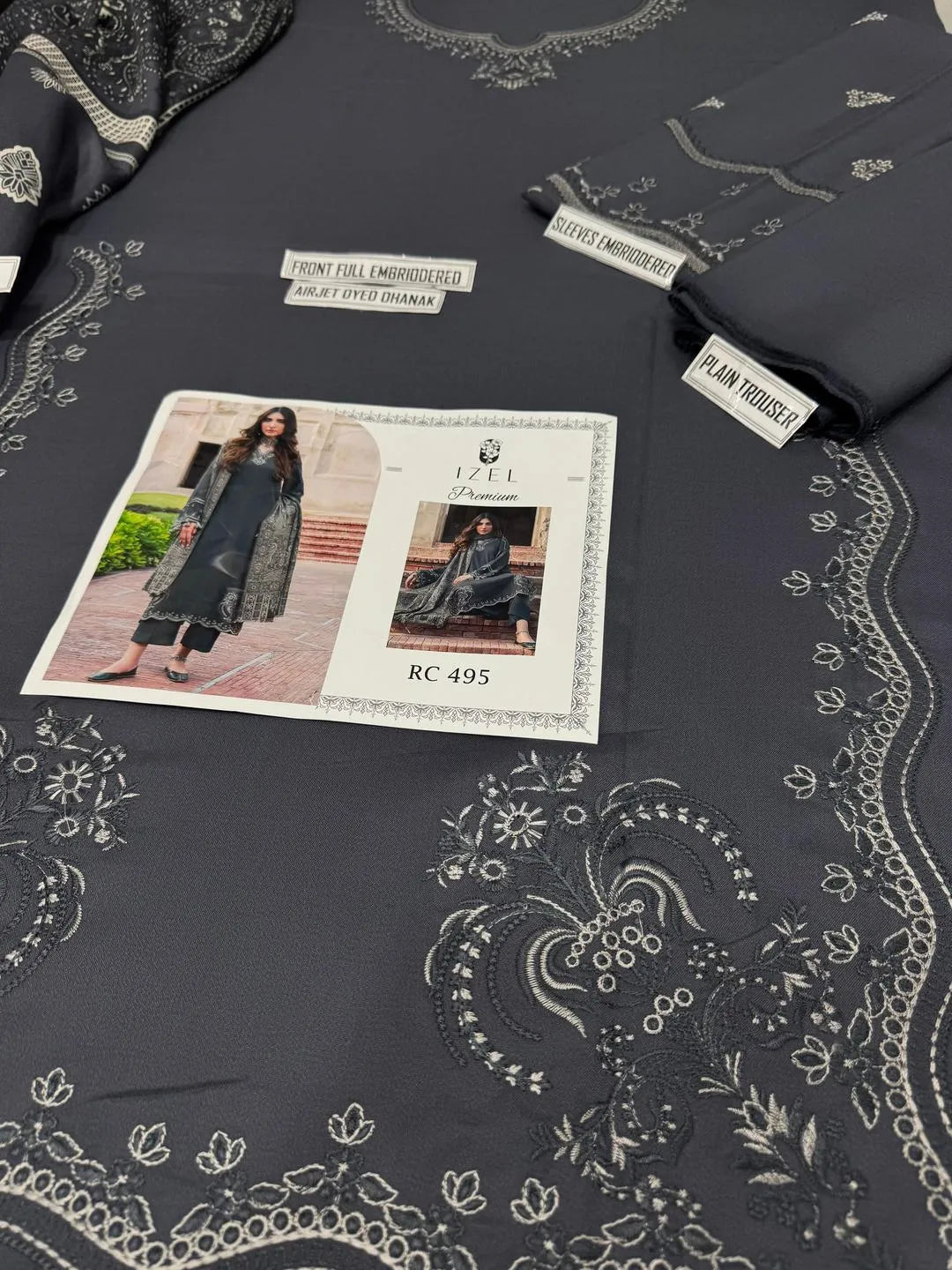 3Pcs Dhanak Embroidered Unstitched Suit