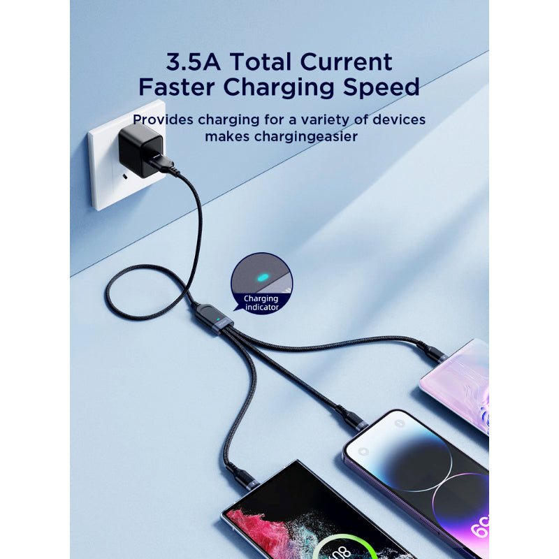JoyRoom S-A18 3-in-1 Fast Charging and Data Cable – USB-A to Lightning, Type-C, and Micro, 3.5A