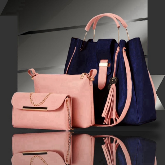 3-Piece Women’s Handbag Set – Stylish Tote Bag With Shoulder Pouch & Chain Clutch