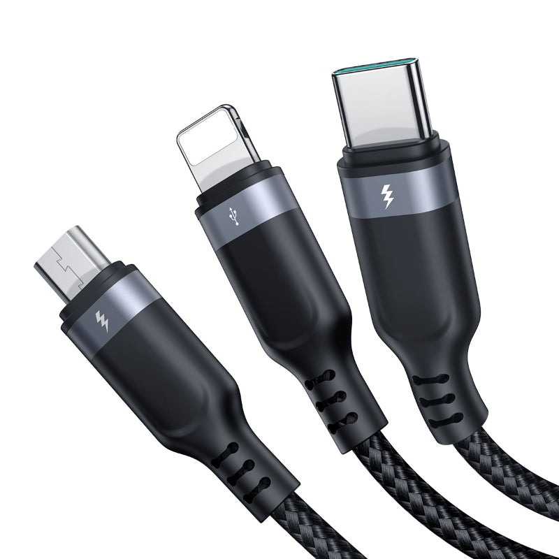 JoyRoom S-A18 3-in-1 Fast Charging and Data Cable – USB-A to Lightning, Type-C, and Micro, 3.5A