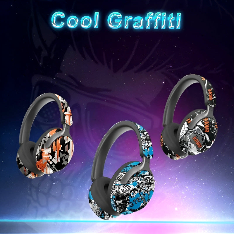 AKZ-38 Graffiti Style Wireless Bluetooth Headphones with 6D Stereo Sound & Built-in Mic