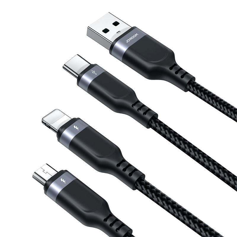 JoyRoom S-A18 3-in-1 Fast Charging and Data Cable – USB-A to Lightning, Type-C, and Micro, 3.5A