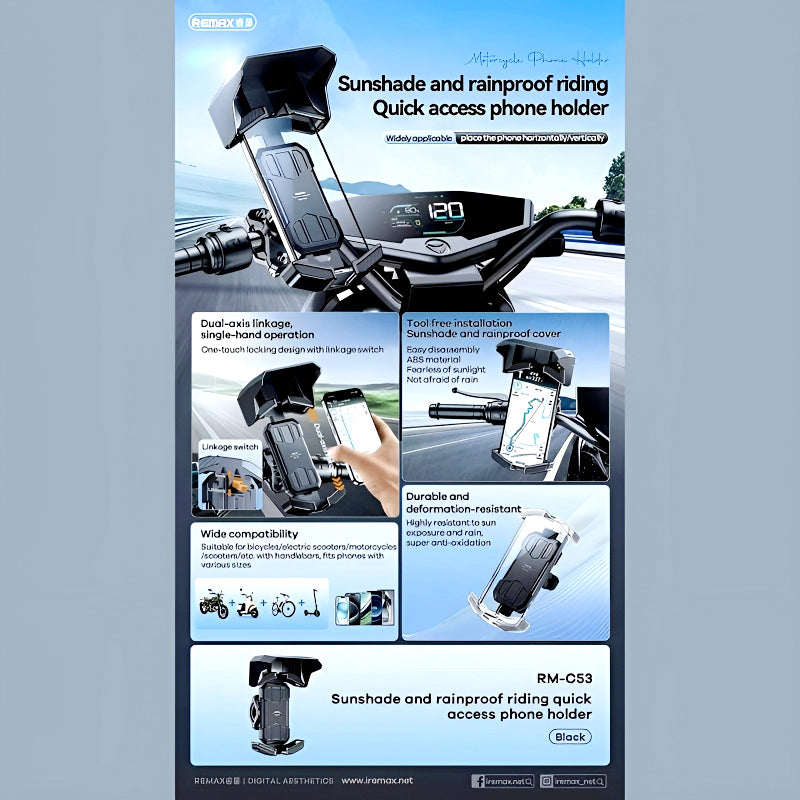 Remax RM-C53 Sunshade And Rainproof Cycling Quick Access Mobile Phone Holder