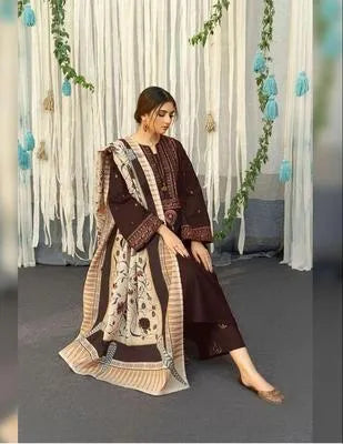 3Pcs Dhanak Embroidered Unstitched Suit