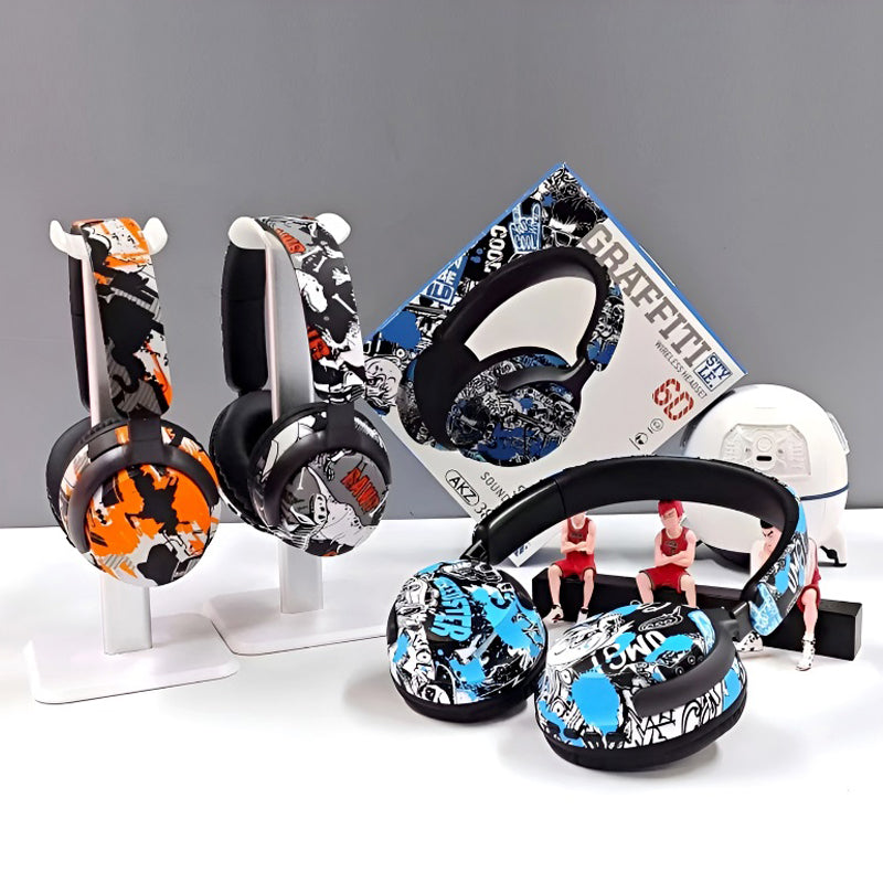 AKZ-38 Graffiti Style Wireless Bluetooth Headphones with 6D Stereo Sound & Built-in Mic