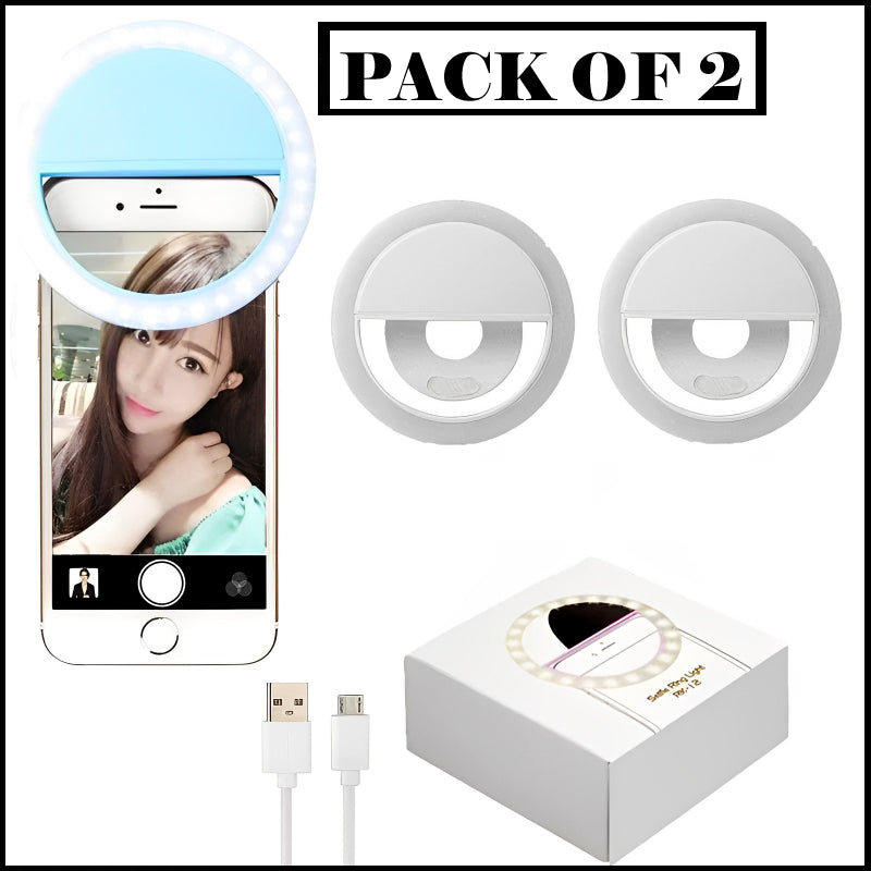 Pack Of 2 Mini Portable USB Rechargeable Selfie Ring Light With 3 Brightness Levels