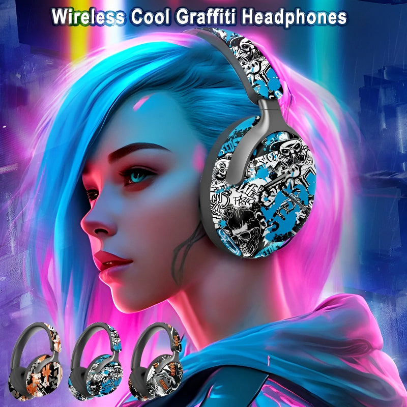 AKZ-38 Graffiti Style Wireless Bluetooth Headphones with 6D Stereo Sound & Built-in Mic