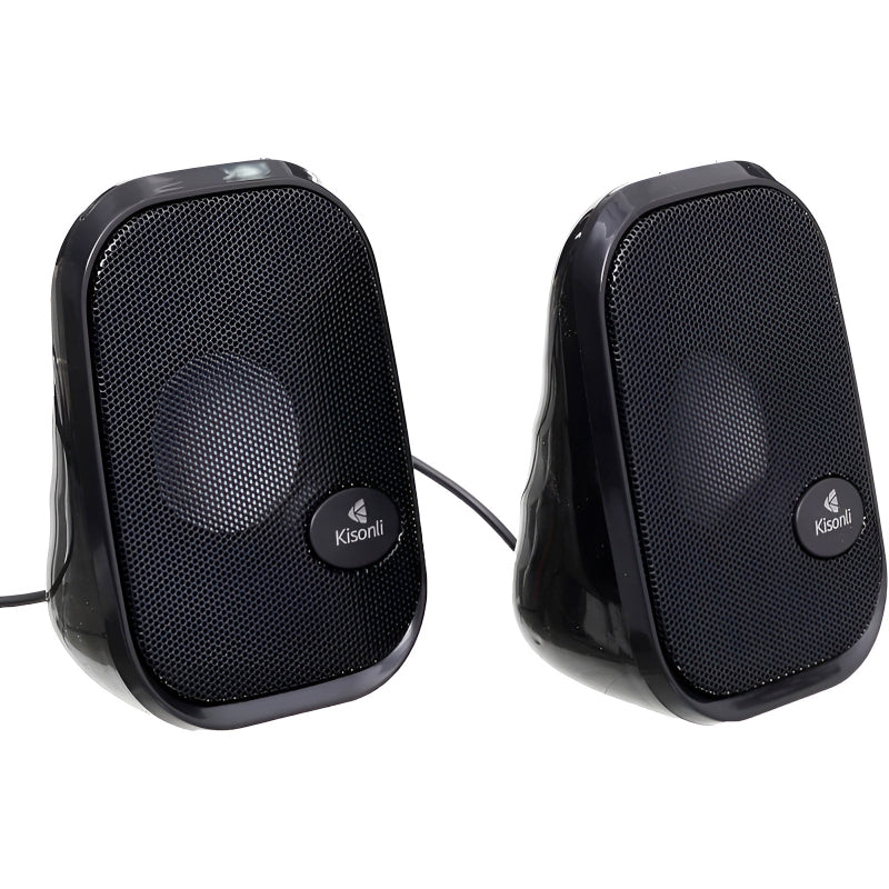 Kisonli KS-09 USB 2.0 Stereo Multimedia Speakers – Dual 3W Output, AUX & USB Powered, Compact Design for Desktop, Laptop, Mobile & Tablets
