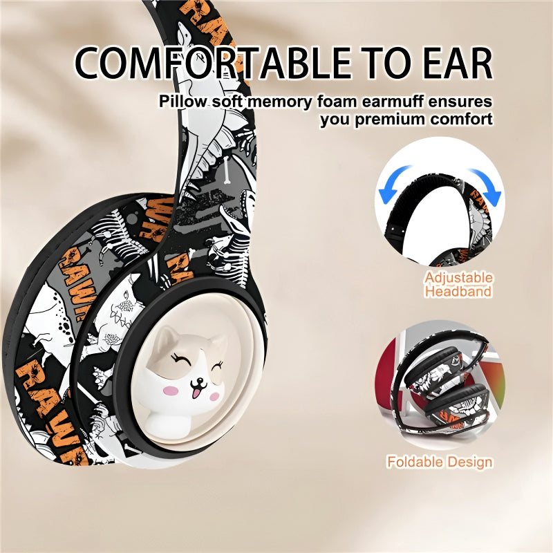 AKZ-36 Creative Graffiti Wireless Bluetooth 5.3 Headphones – Foldable Headset with Hi-Fi Sound, FM Radio, Microphone, and TF Card Support