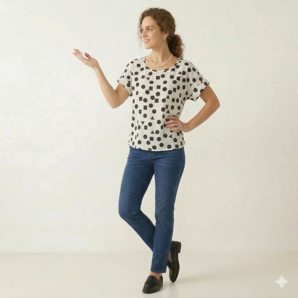 Print Chiffon Short Sleeve Blouse