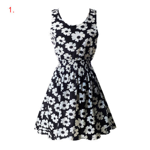 Black & White Daisy Print Chiffon Mini Dress
