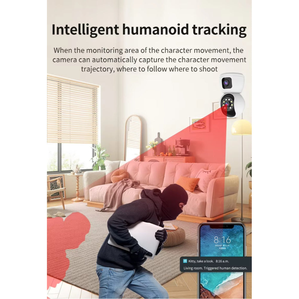 Smart 4k 8MP Indoor Home Security Camera With Dual Lenses, Night Vision, and Two-Way Audio for Real-Time Monitoring