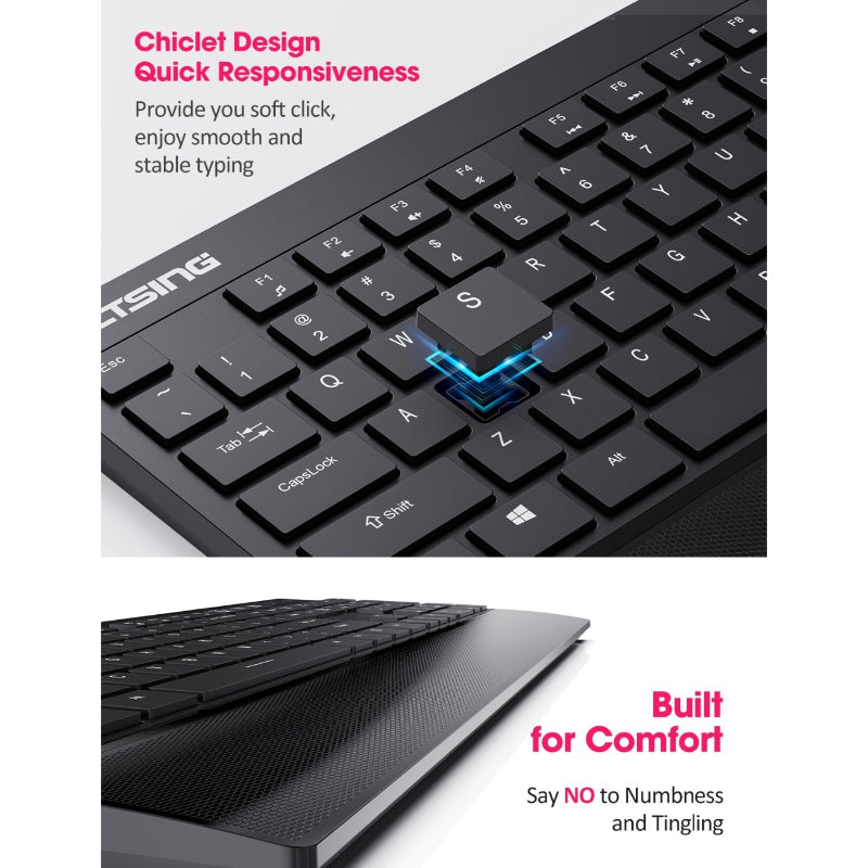 PC132a Wireless Keyboard And Mouse Combo 104-Keys Keyboard With Chiclet Keys Palm Rest And Mouse For PC Laptop