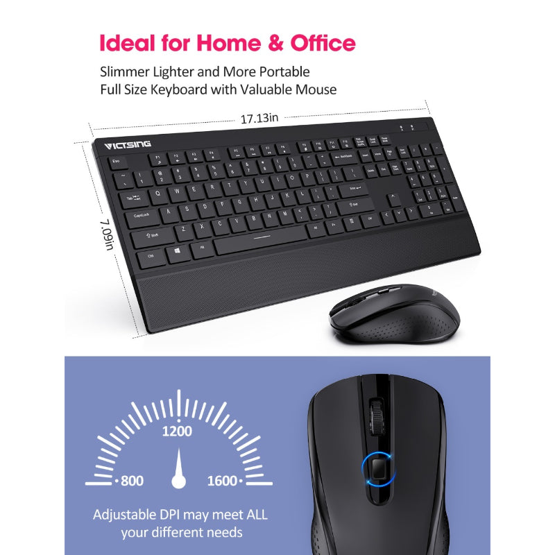 PC132a Wireless Keyboard And Mouse Combo 104-Keys Keyboard With Chiclet Keys Palm Rest And Mouse For PC Laptop