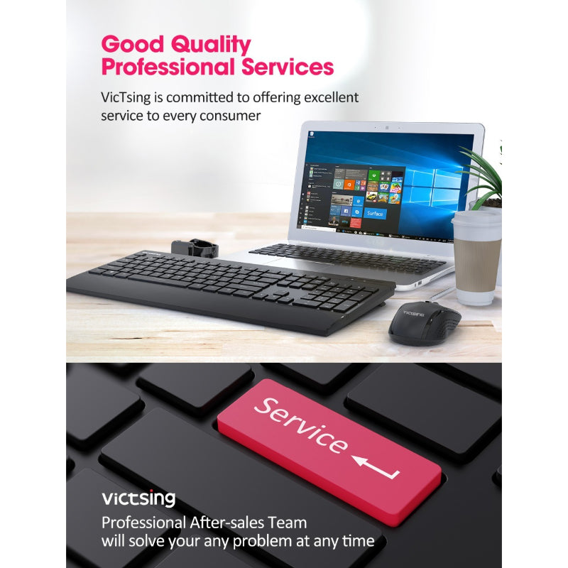 PC132a Wireless Keyboard And Mouse Combo 104-Keys Keyboard With Chiclet Keys Palm Rest And Mouse For PC Laptop
