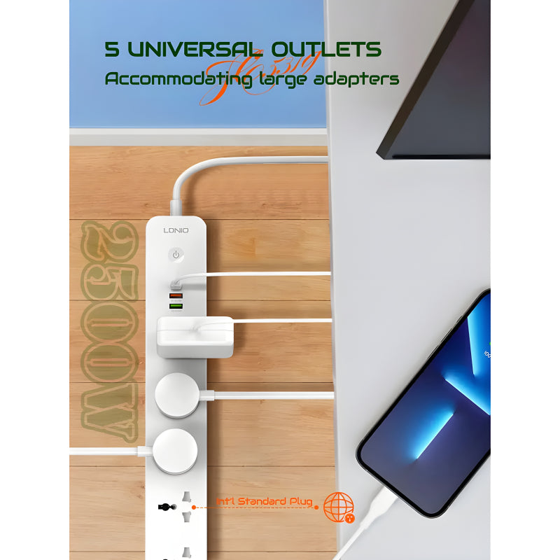 LDNIO SC5319 Power Strip 2500W Multi-Socket Extension With 5 AC Outlets And 3 USB Ports