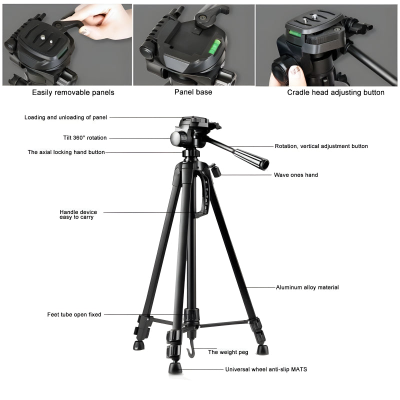 T-3520 Multi-Functional Professional Portable Tripod Stand For Mobile Phones, DSLR Cameras And Video Camcorders