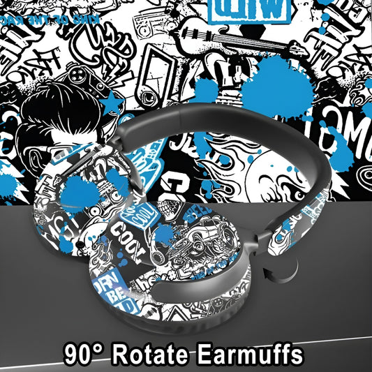 AKZ-38 Graffiti Style Wireless Bluetooth Headphones with 6D Stereo Sound & Built-in Mic