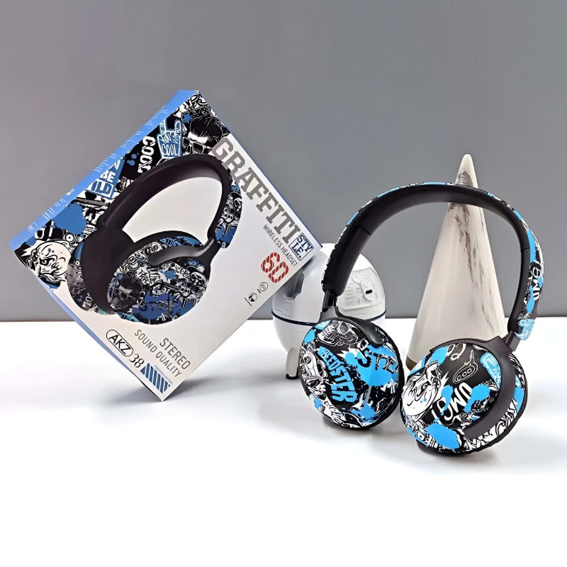 AKZ-38 Graffiti Style Wireless Bluetooth Headphones with 6D Stereo Sound & Built-in Mic