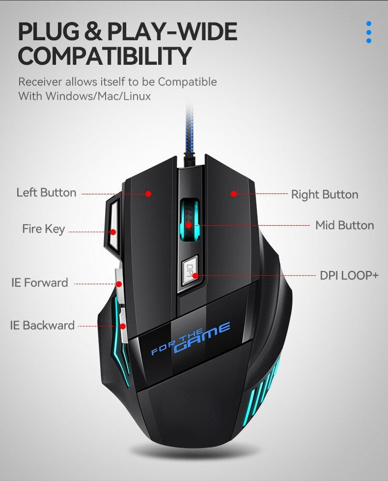 G8 RGB Hyperspeed Gaming Mouse with 3200 DPI Optical Sensor, Customizable RGB Lighting, 7 Programmable Buttons, and Ergonomic Design