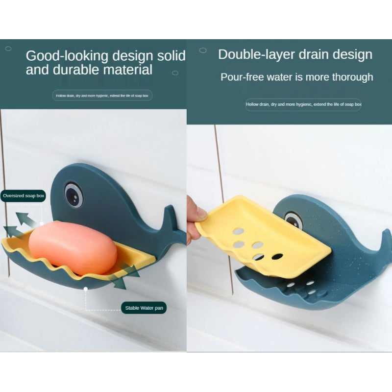 Pack Of 3 Fish-Shaped Double-Layer Adhesive Waterproof Soap Bar Holder Stand Rack For Bathroom, Shower, And Kitchen Walls