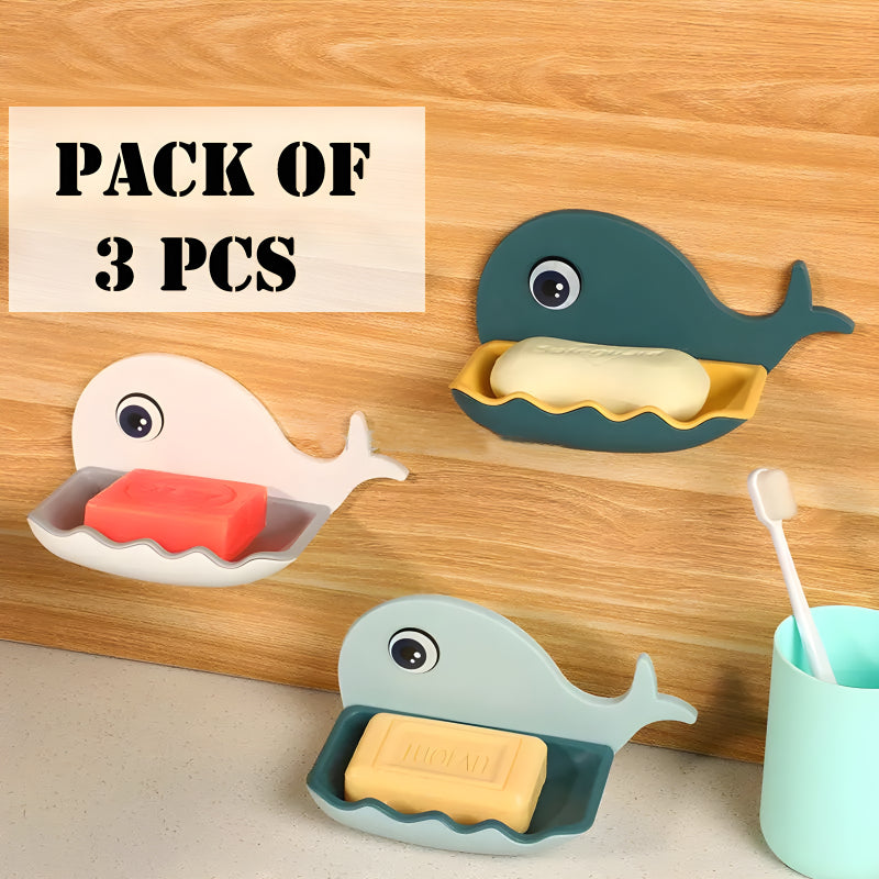 Pack Of 3 Fish-Shaped Double-Layer Adhesive Waterproof Soap Bar Holder Stand Rack For Bathroom, Shower, And Kitchen Walls