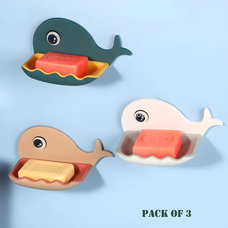Pack Of 3 Fish-Shaped Double-Layer Adhesive Waterproof Soap Bar Holder Stand Rack For Bathroom, Shower, And Kitchen Walls