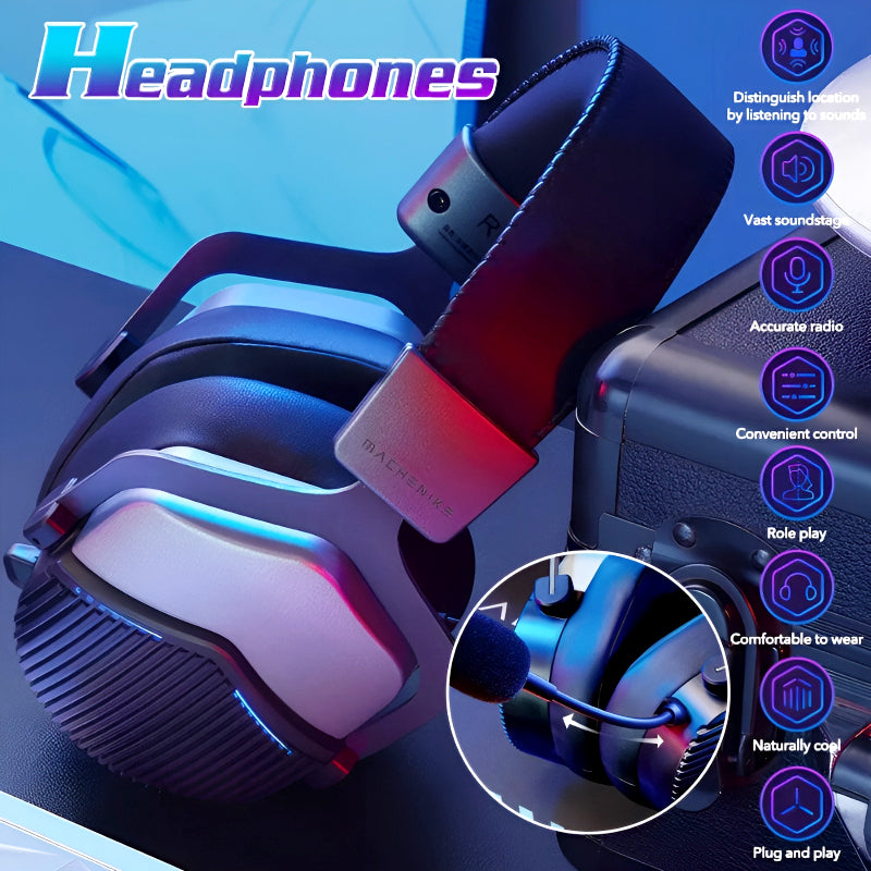 GH601 Machenike 7.1 Surround Sound RGB Gaming Wired USB Headset with Noise-Canceling Microphone, 50mm Drivers, Mute Option, and Software Support