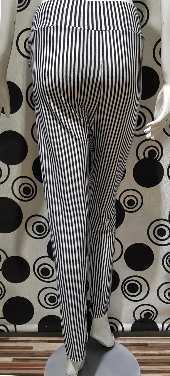 Women Black & White Thin Vertical Striped Leggings Trousers