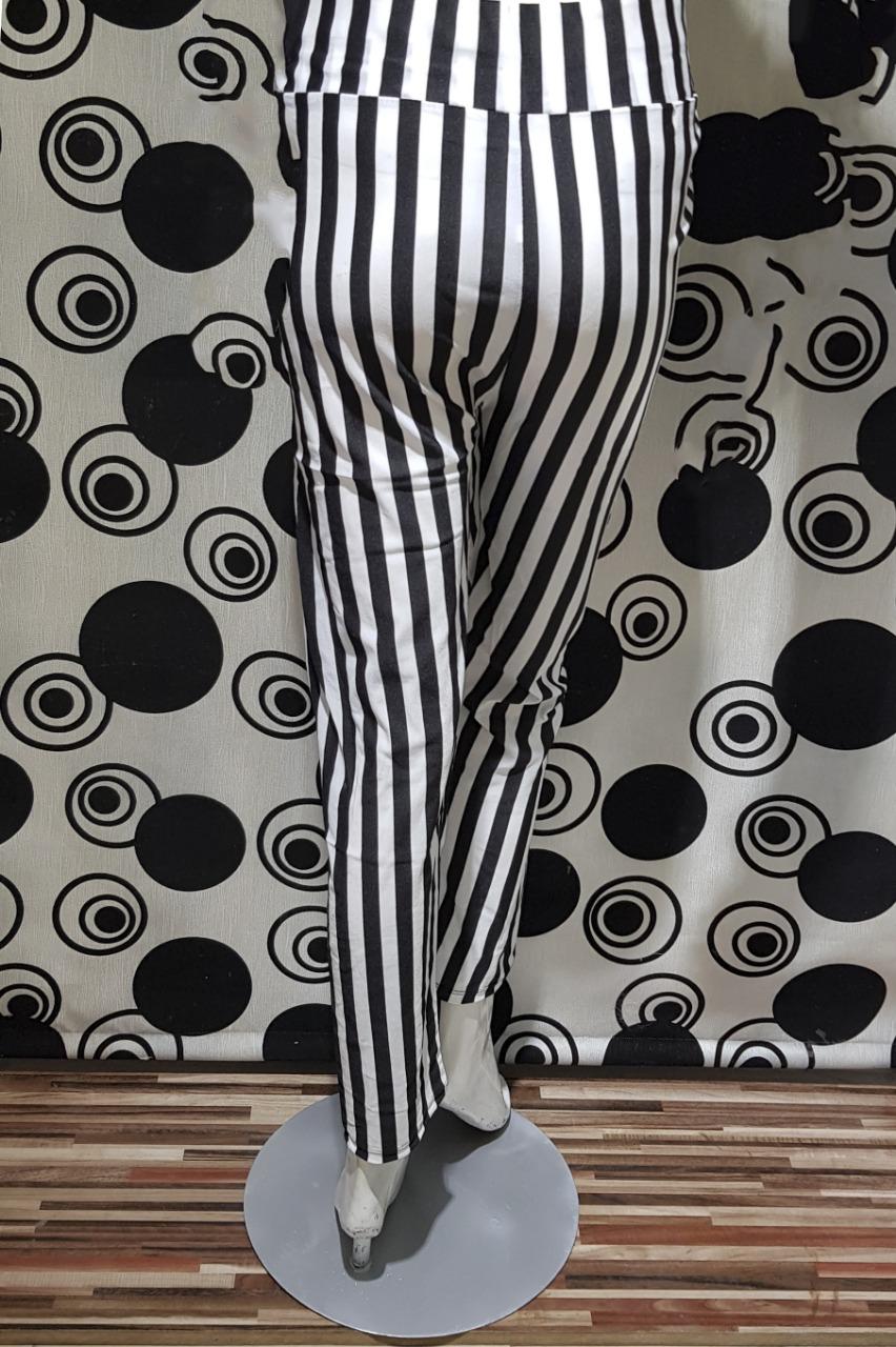 Women Black & White Thick Vertical Striped Trousers
