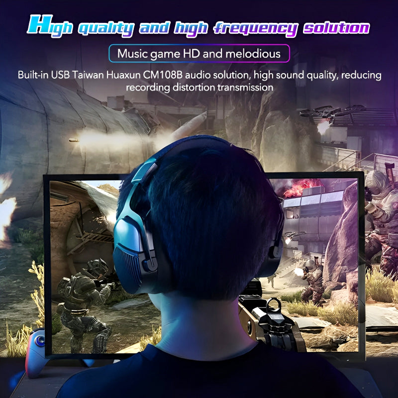 GH601 Machenike 7.1 Surround Sound RGB Gaming Wired USB Headset with Noise-Canceling Microphone, 50mm Drivers, Mute Option, and Software Support