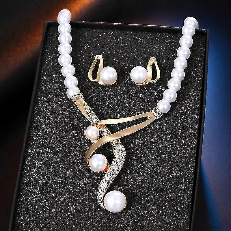 Elegant Hook Shape Faux Pearl & Rhinestone Wedding Jewelry Set