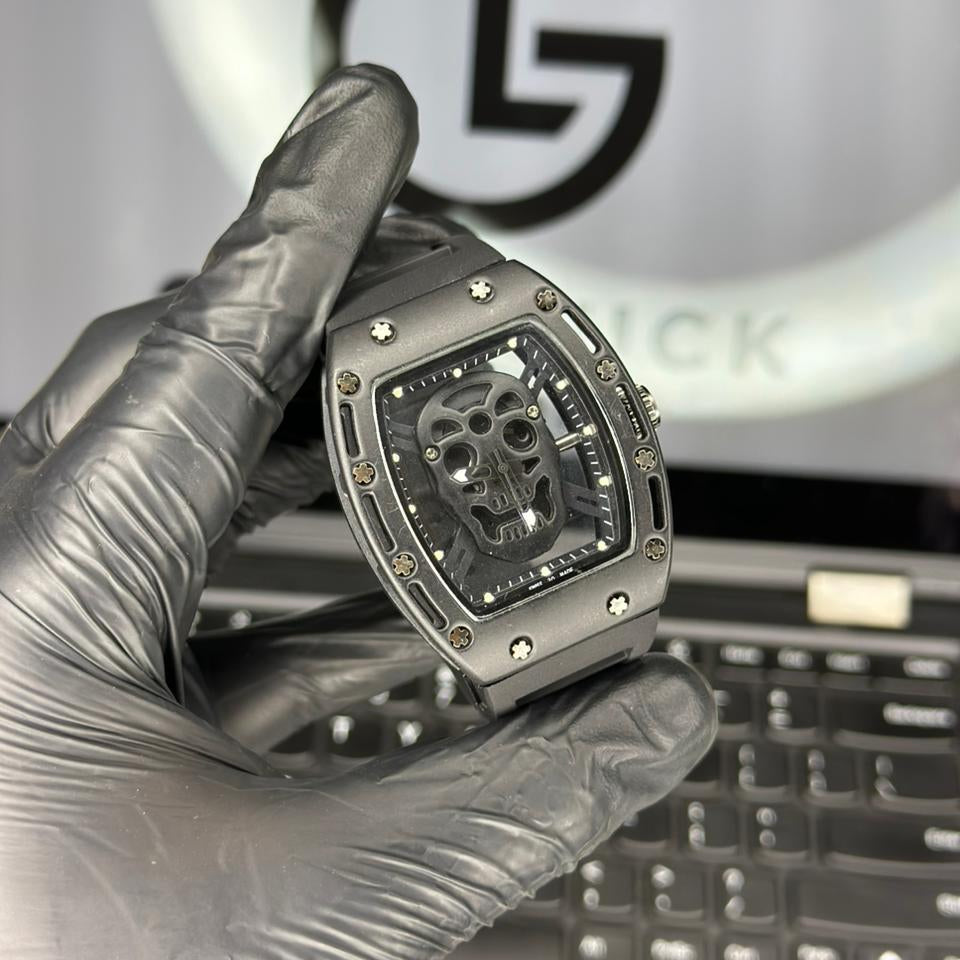 Skull Edition Luxury Watch With Striking 3D Skull Dial Premium Matte Black Case And Durable Rubber Strap (Without Box)