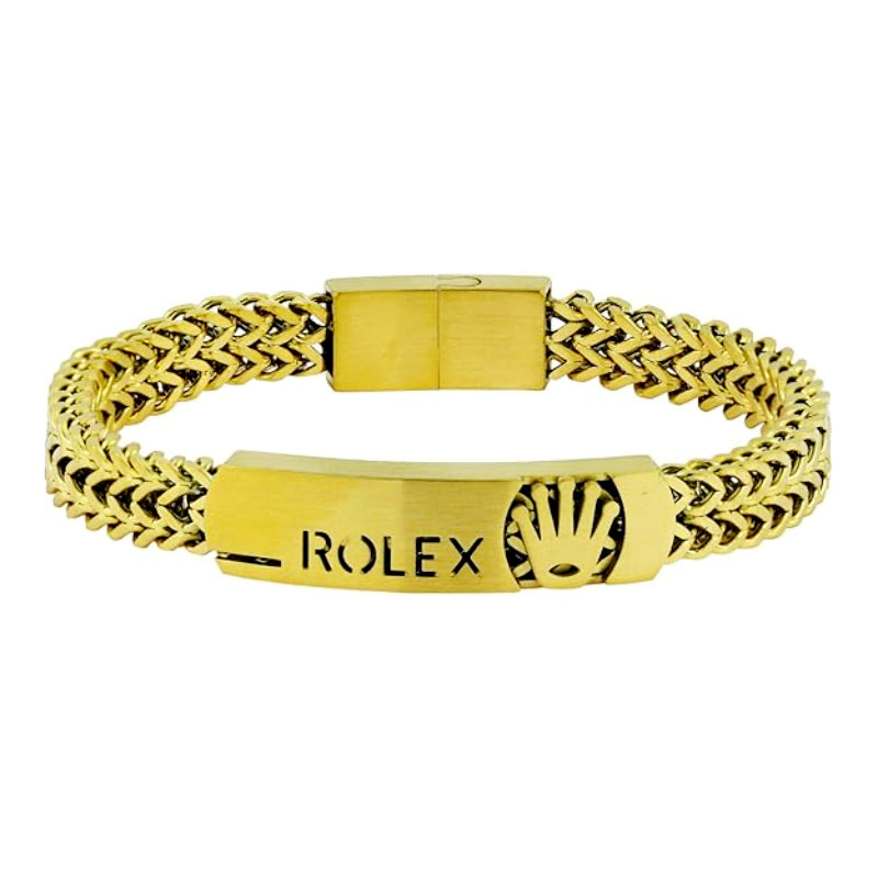 Luxury Stainless Steel Designer Bracelet – Premium Woven Chain with Signature Crown Emblem