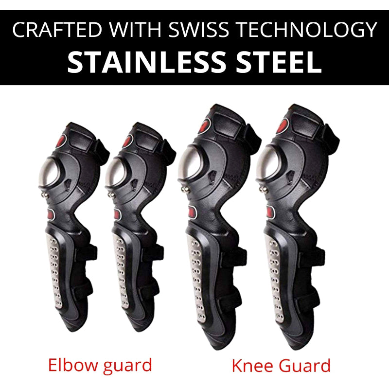 Pro Biker Motorcycle Knee & Elbow Guards – Adjustable Stainless Steel Protective Armor for Riding & Racing