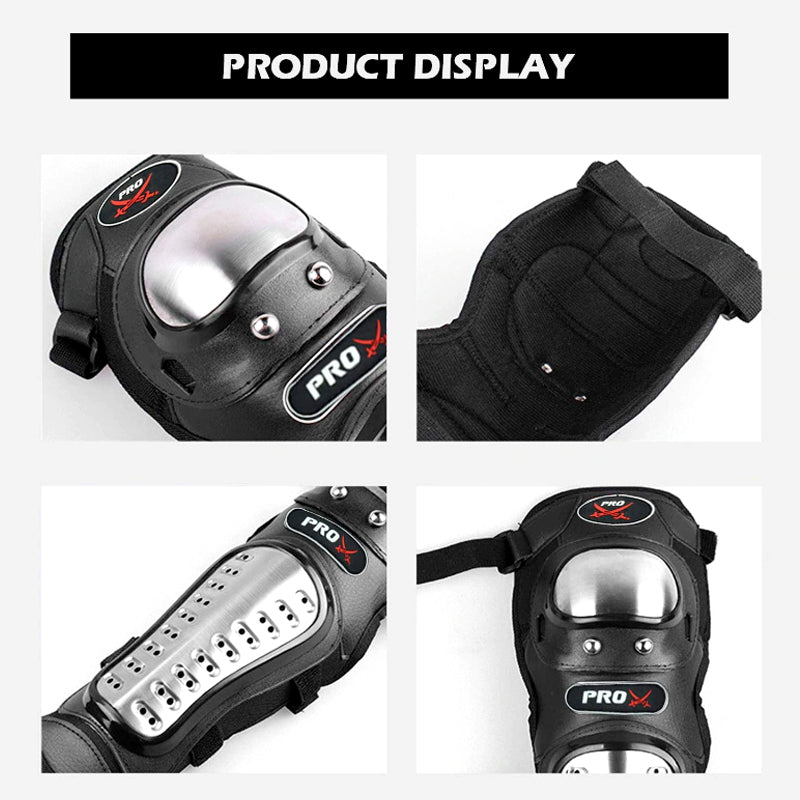 Pro Biker Motorcycle Knee & Elbow Guards – Adjustable Stainless Steel Protective Armor for Riding & Racing