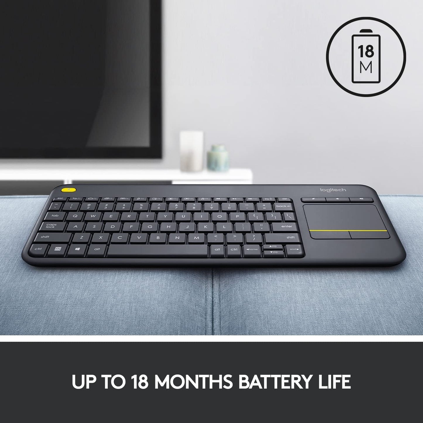 Logitech K400 Plus Wireless Touch TV Keyboard With Easy Media Control And Built-In Touchpad Keyboard