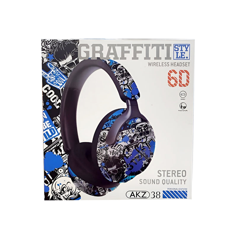 AKZ-38 Graffiti Style Wireless Bluetooth Headphones with 6D Stereo Sound & Built-in Mic