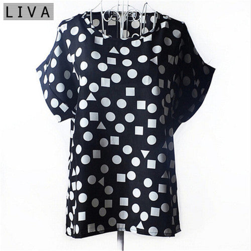 Print Chiffon Short Sleeve Blouse