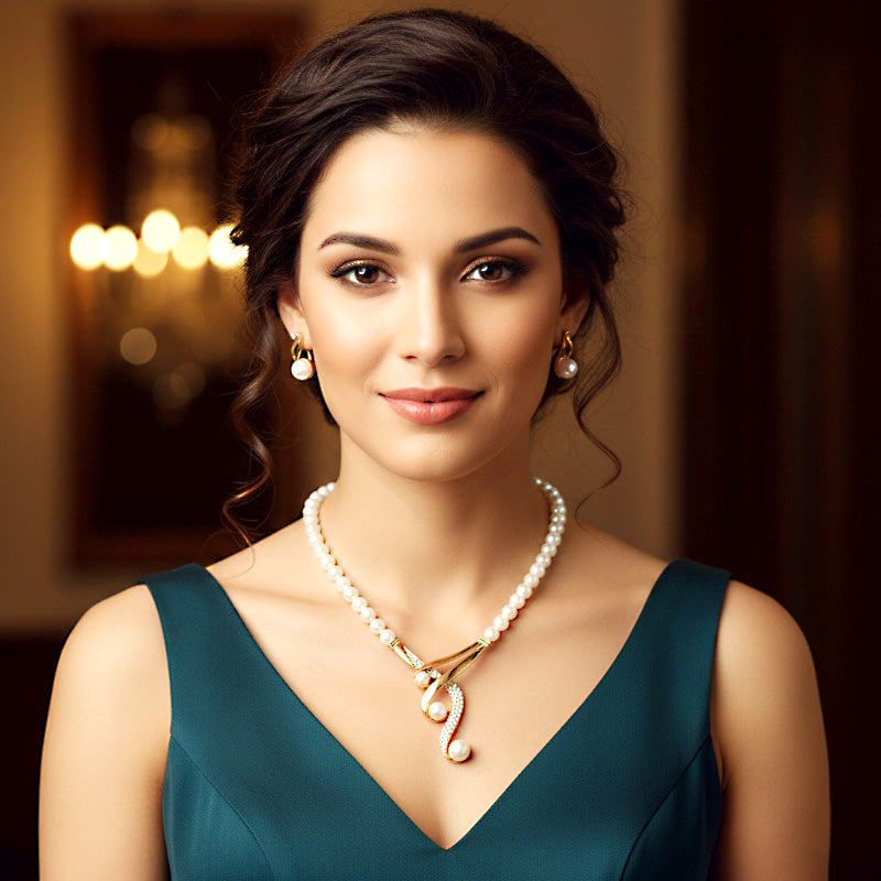 Elegant Hook Shape Faux Pearl & Rhinestone Wedding Jewelry Set