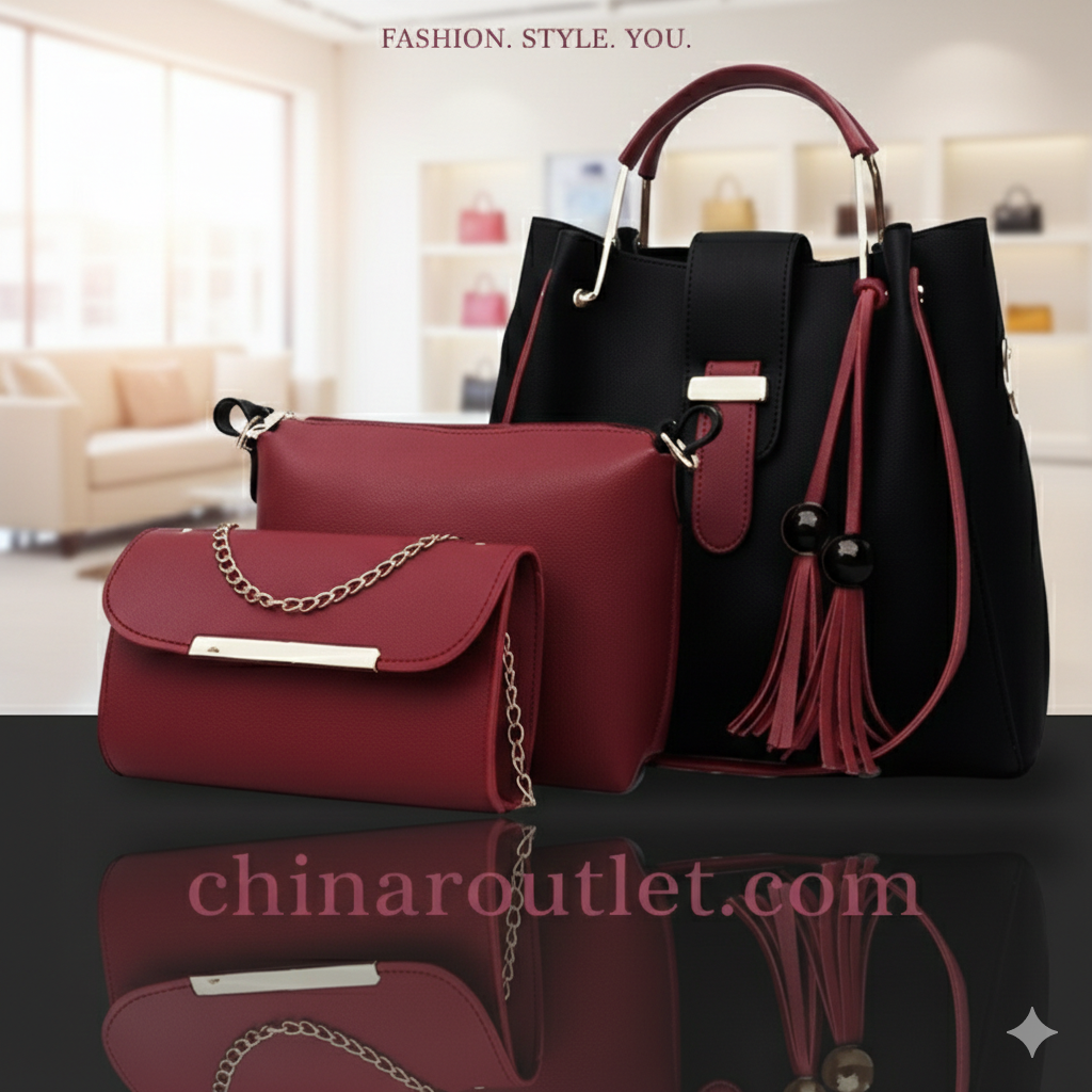 3-Piece Women’s Handbag Set – Stylish Tote Bag With Shoulder Pouch & Chain Clutch