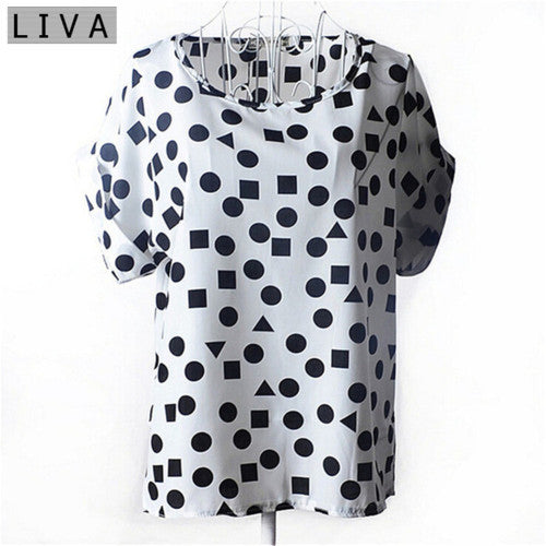Print Chiffon Short Sleeve Blouse