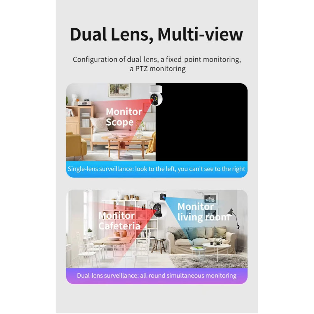 Smart 4k 8MP Indoor Home Security Camera With Dual Lenses, Night Vision, and Two-Way Audio for Real-Time Monitoring