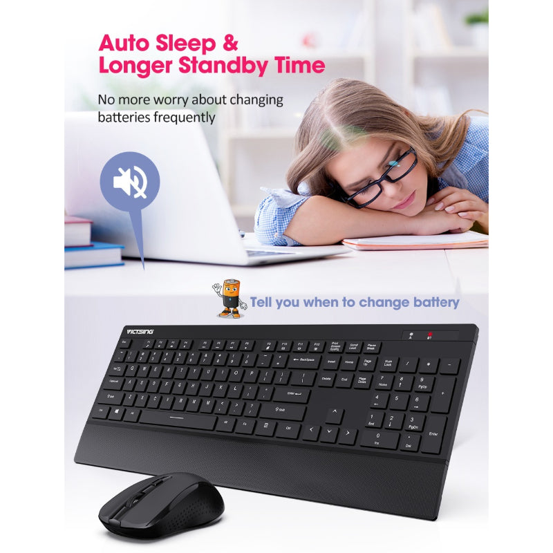 PC132a Wireless Keyboard And Mouse Combo 104-Keys Keyboard With Chiclet Keys Palm Rest And Mouse For PC Laptop