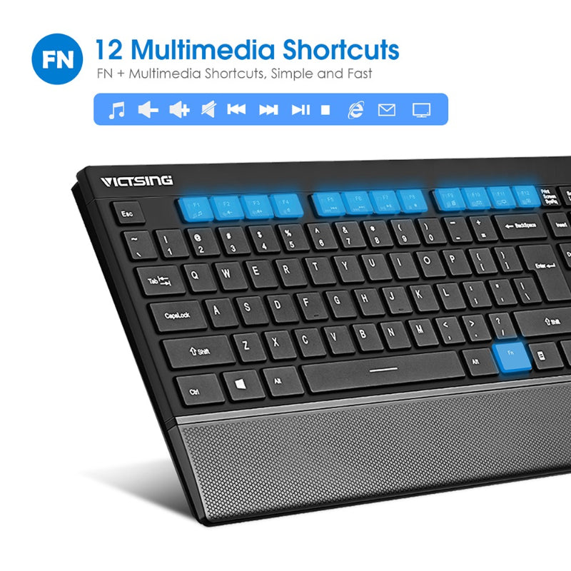 PC132a Wireless Keyboard And Mouse Combo 104-Keys Keyboard With Chiclet Keys Palm Rest And Mouse For PC Laptop