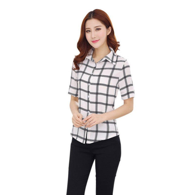 Womens Blouse Turn-Down Collar Office Ladies Shirt