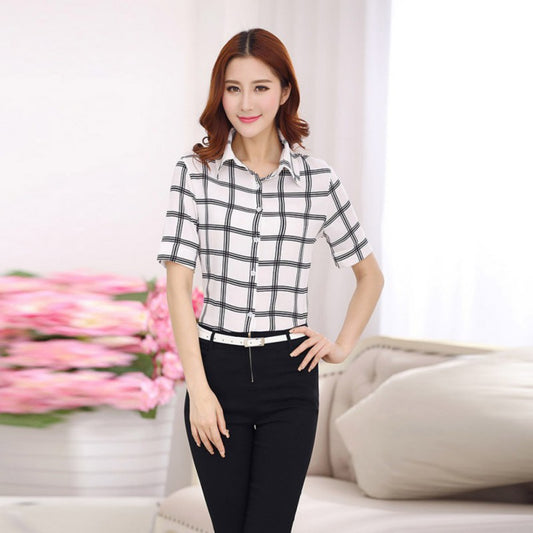 Womens Blouse Turn-Down Collar Office Ladies Shirt